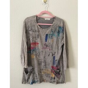 Jess & Jane Cityscape Mineral Washed Patch Pocket Tunic Top Size Small lagenlook